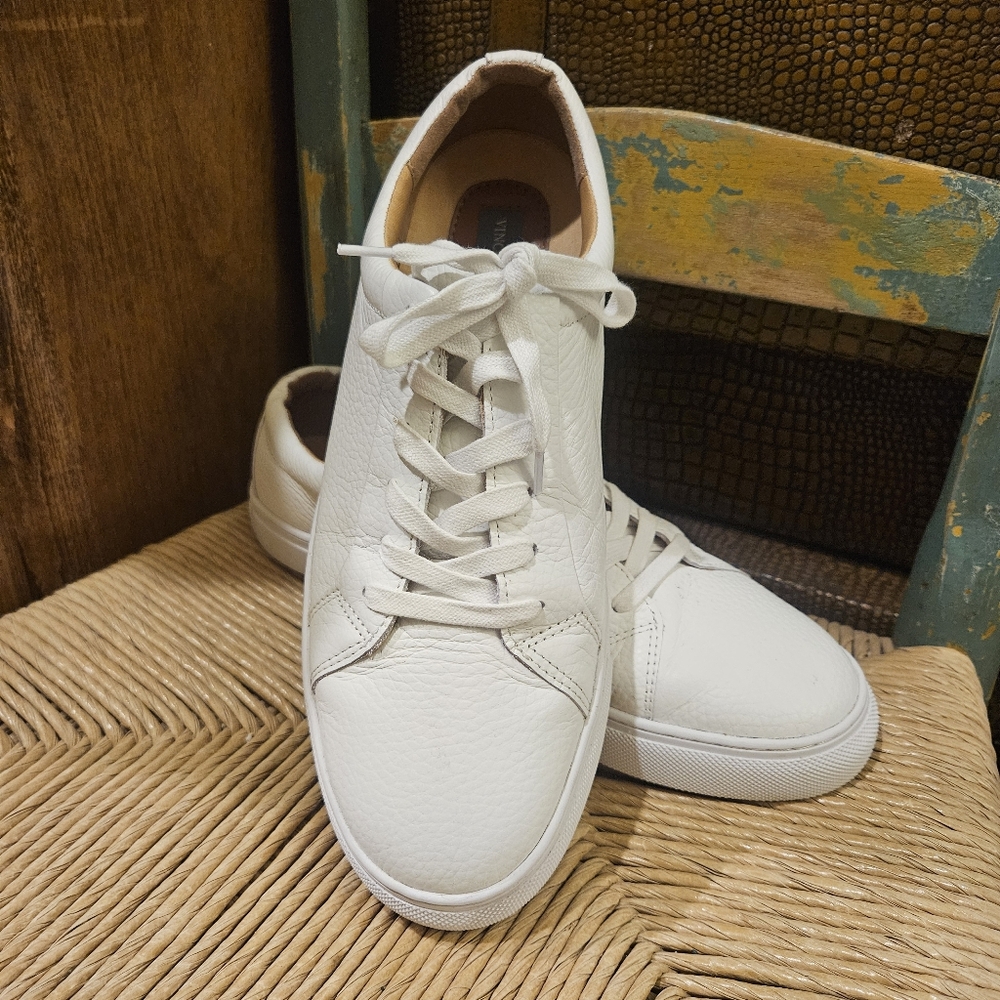 Vince Camuto Men's VY-Mills, White Evora, Leather Sneakers - Size 10 1/2M